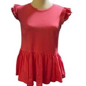 Kate Spade Deep Dahlia Peplum Tee, Coral Pink, 100% Cotton, Size Small